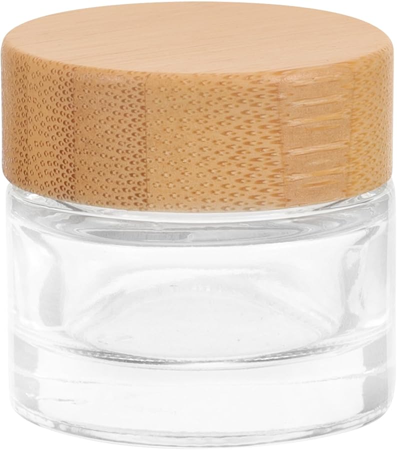 10g Glass Jars with Wood Lids Refillable Cosmetic Containers for Creams Lotions Travel Friendly - Image 1